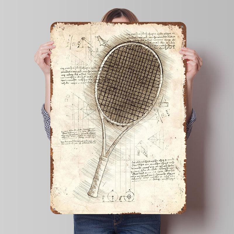 Tennis Racket Printed Posters Customizable Wall Art Retro Vintage Metal Tin Signs for Home Room Bathroom Decor Garage Decoration