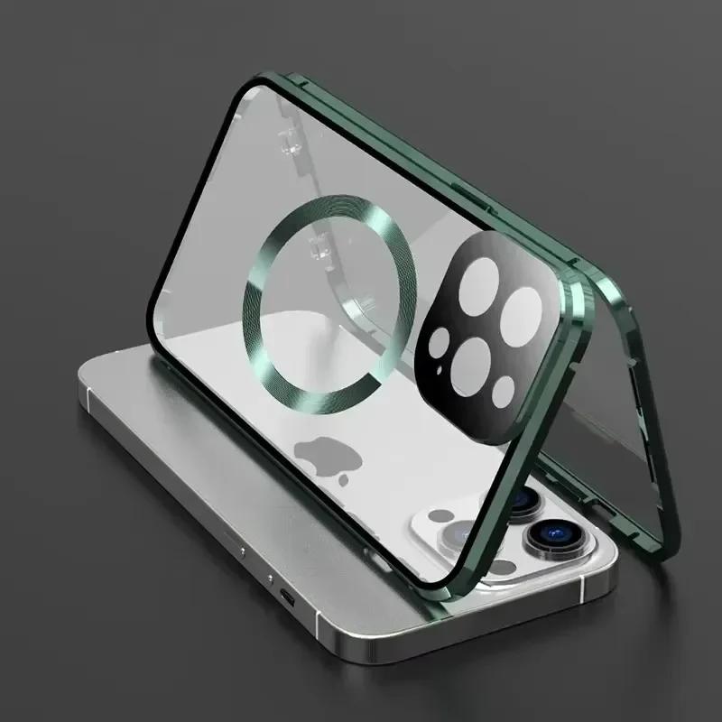 Металлический Магнитный Двусторонний Чехол-Защелка Для Для Iphone 16 1 14 Plus 13 12 Pro Max 16E Защита Линзы Полное Покрытие Ударопрочный