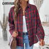 Women's New Casual Jacket Spring and Autumn Lapel Long-sleeved Plaid Shirt