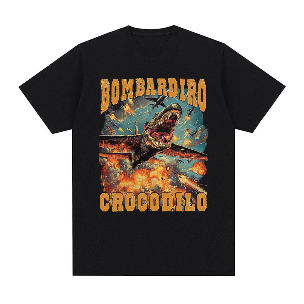 Bombardiro Crocodilo Funny Crocodile Plane Bomber Meme Graphic T-shirt Men's Women Clothing Casual Cotton Short Sleeve T Shirts