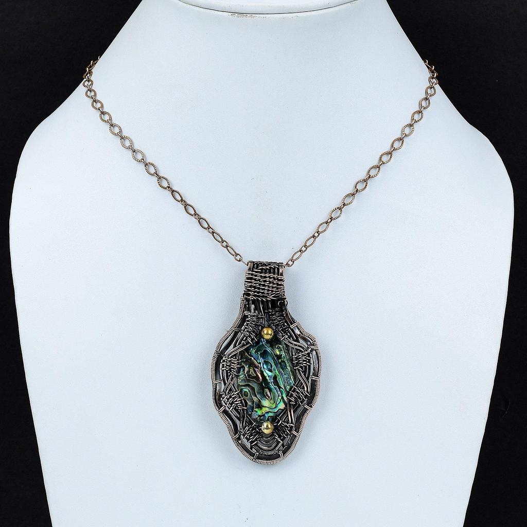 Подвеска из ракушки морского ушка Медная проволока Кулон ручной работы Подвеска из ракушки морского ушка Ювелирные изделия Подвеска из драгоценного камня Изысканные медные украшения Подарок для мамы