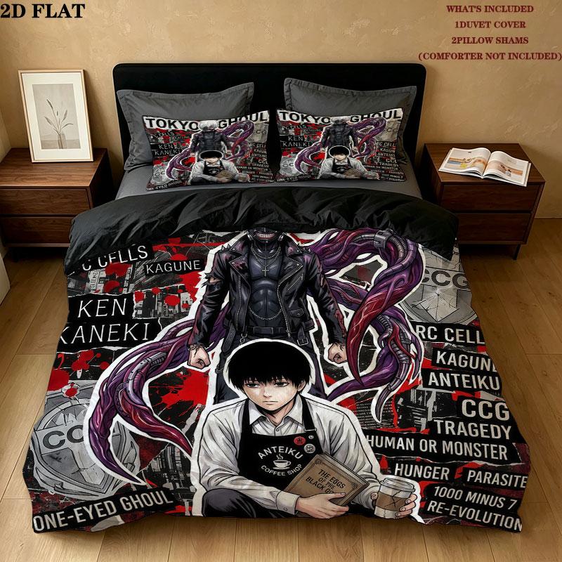 Tokyo Ghoul Pattern Bedding Quilt Set Quilt Cover Pillowcase Home Birthday Gift(1 * duvet cover + 2 * pillowcase, without core)