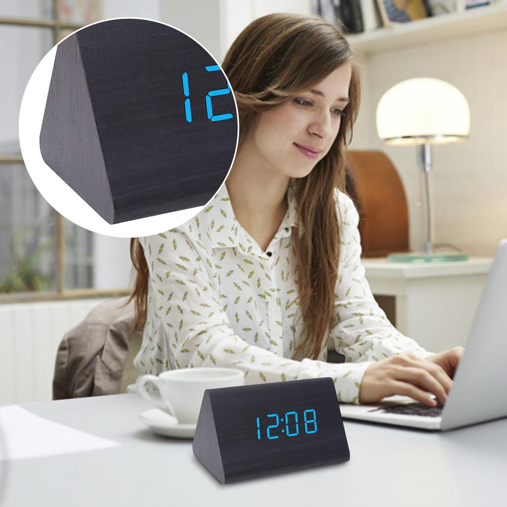 Часы для спальни, Деревянный цифровой будильник, Регулируемая громкость, Диммер, Деревянное украшение для гостиной