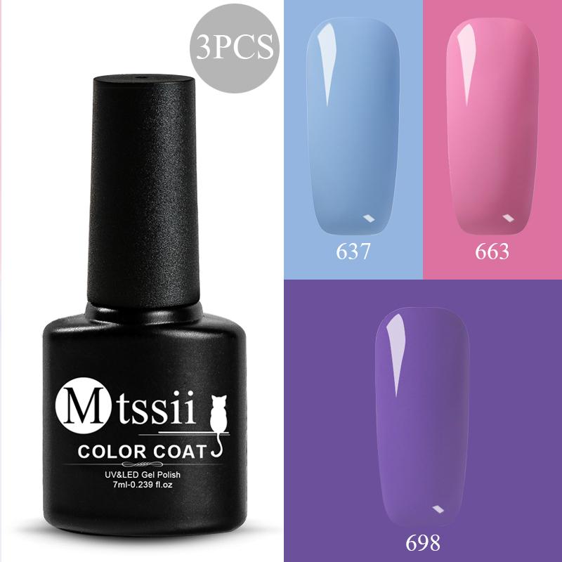 Mtssii 7ml Semi Permanent 3D Soak Off UV Gel Polish Set for Manicure Hybrid Nail Art Decoration