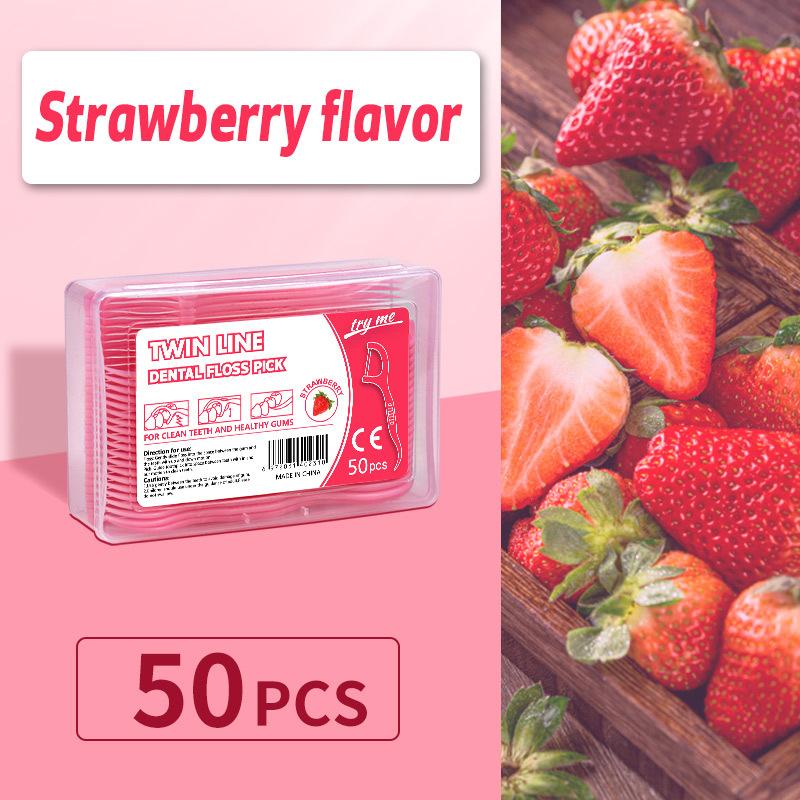 50 шт./кор. красочная фруктовая зубная нить для чистки зубов с коробкой для хранения, двойная линия, высокая прочность на разрыв, зубная нить