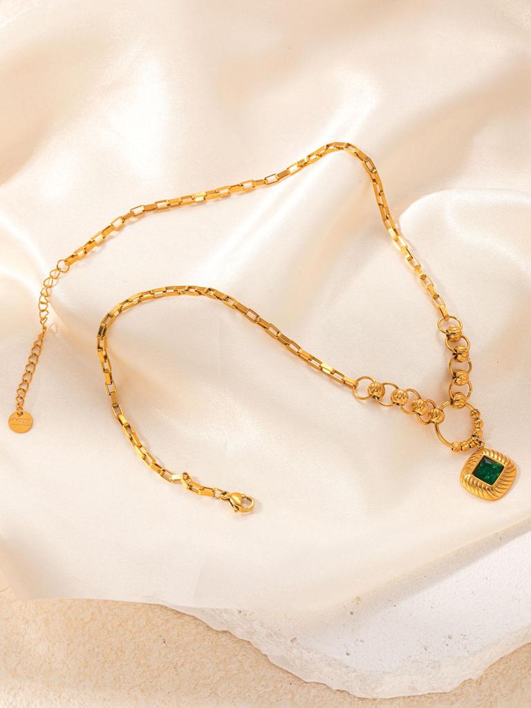 Комплект женских украшений из нержавеющей стали: Не тускнеющее ожерелье, серьги и кольцо - Модные аксессуары