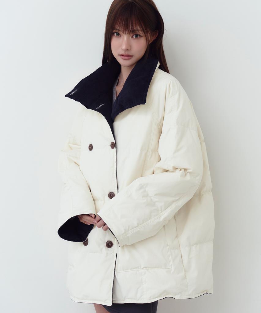 THE GREEN LAB Corduroy Color Block Padded Peacoat [Ivory]