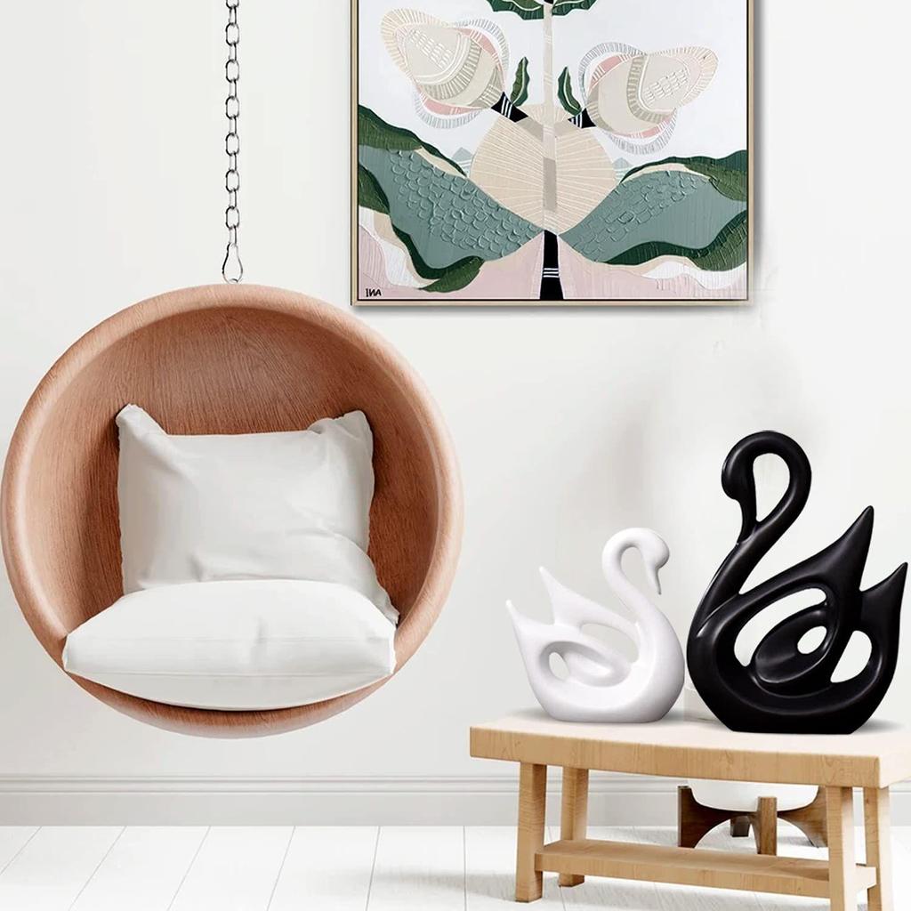 Домашний декор Пара лебедей на удачу | Керамические фигурки с матовой отделкой Pro (Набор из 2 шт., средний, белый и черный)