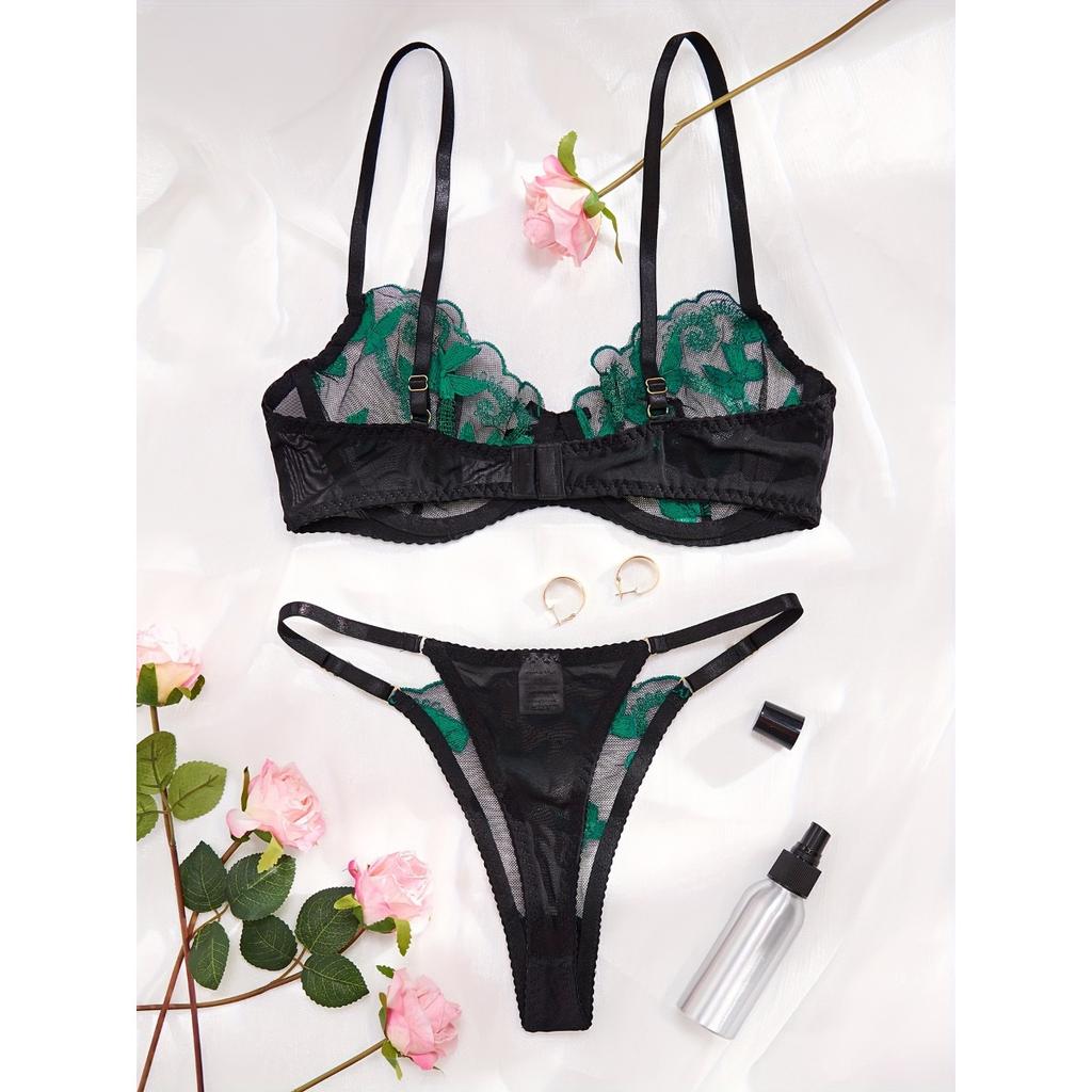Комплект нижнего белья с вышивкой в виде банта, сетчатый бюстгальтер без подкладки и стринги, женское сексуальное нижнее белье