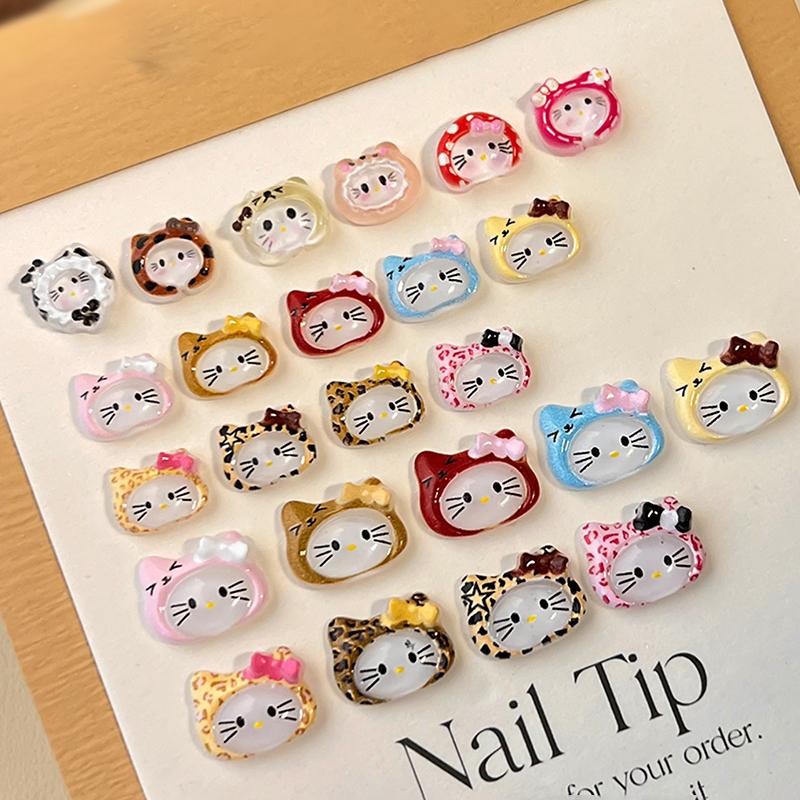 10 шт./пакет 3D Мультяшные Шармы для ногтей Hello Kitty Смешанная смола Котенок Китти с бантом Украшение для нейл-арта Кавайный Блестящий Kt Деталь для ногтей