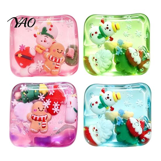 Stress Relieving Squishy Toys Christmas Relief Toy with Internal Dolls, Transparent Soft Maltose Squeezable Cube Sensory Fidget Toy, Portable