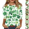 Women's Stylish Casual Round Neck St. Patrick's Day Printed Three-quarter Sleeve T-Shirt Top