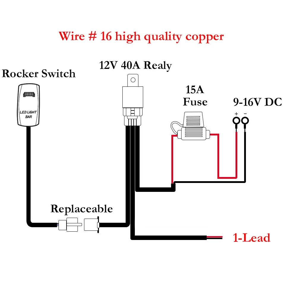16.4FT LED Light Bar Wiring Harness Kit 300W 2Lead 16 AWG Universal LED Wiring Harness 12V 40A Relay On Off Switch Wiring Harnes