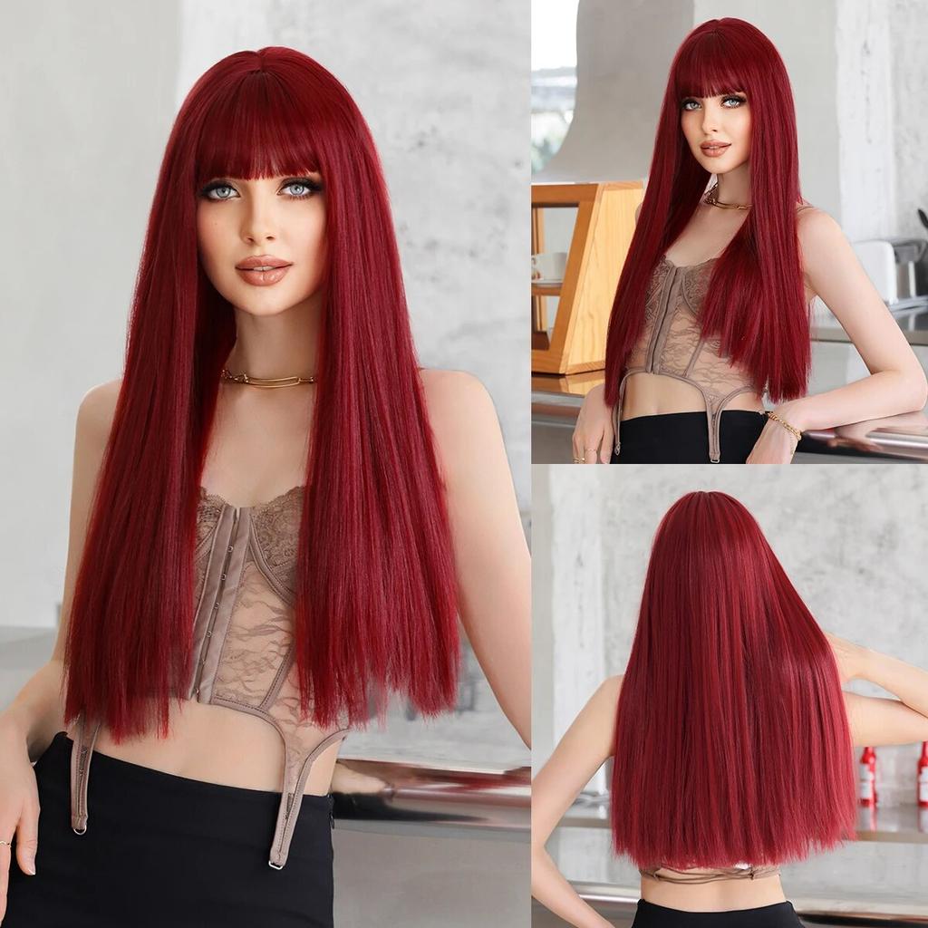 Длинные прямые розовые парики с челкой для женщин, подчеркивает белый популярный сладкий синтетический парик для повседневного косплея