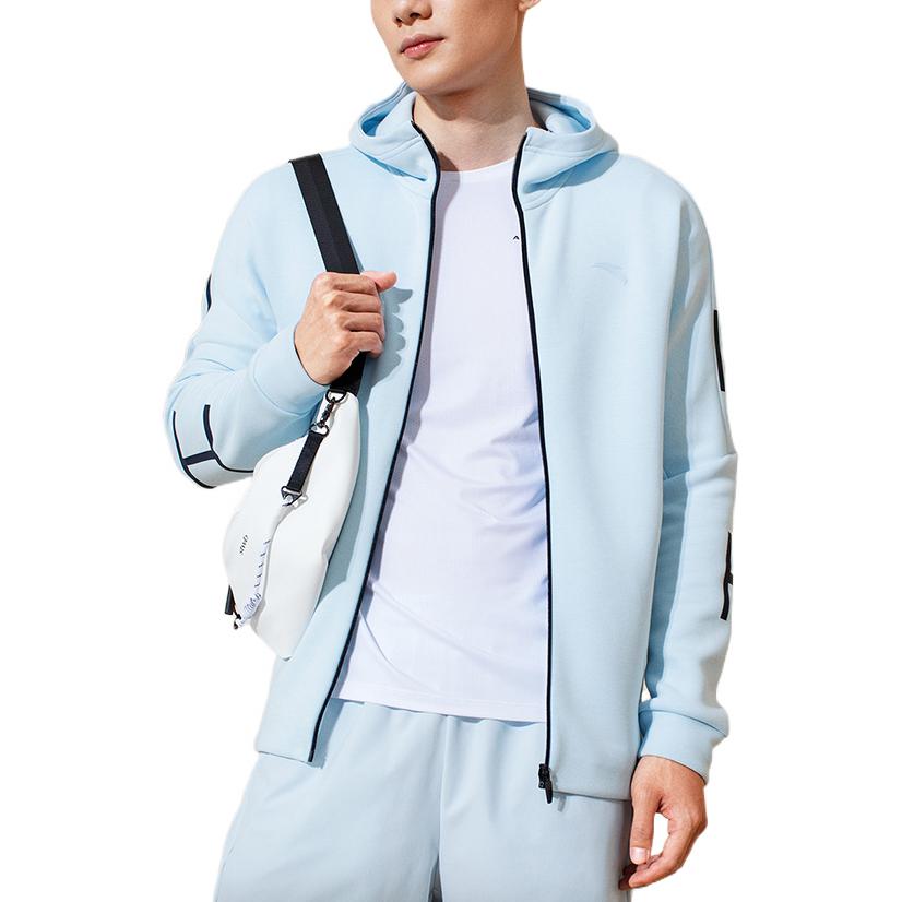 Anta Тренировочная серия FW22 однотонная полосатая куртка с капюшоном на молнии с длинным рукавом мужская верхняя одежда синяя 152237720-2