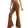 Women Corduroy Pants Elastic High Waist Flared Leg Long Trousers Solid Color Autumn Winter Casual Pants Daily Wear