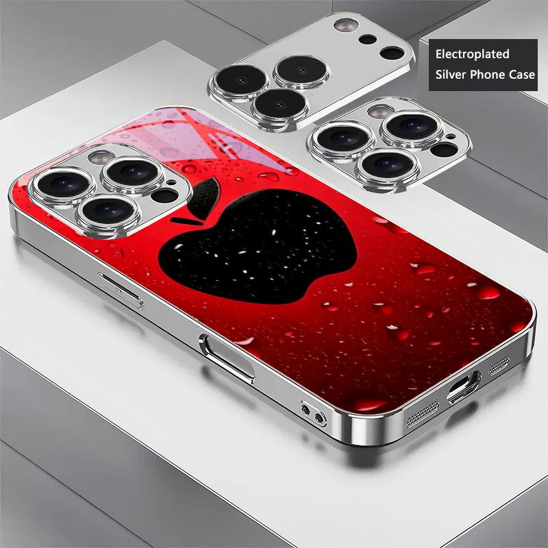 Красная Роса Графический Посеребренный Чехол Для Телефона Для iPhone 17Air 17 16 15 14 13 12 11 Pro Max Plus 16E XR 7 8 X Xs Стеклянная Крышка