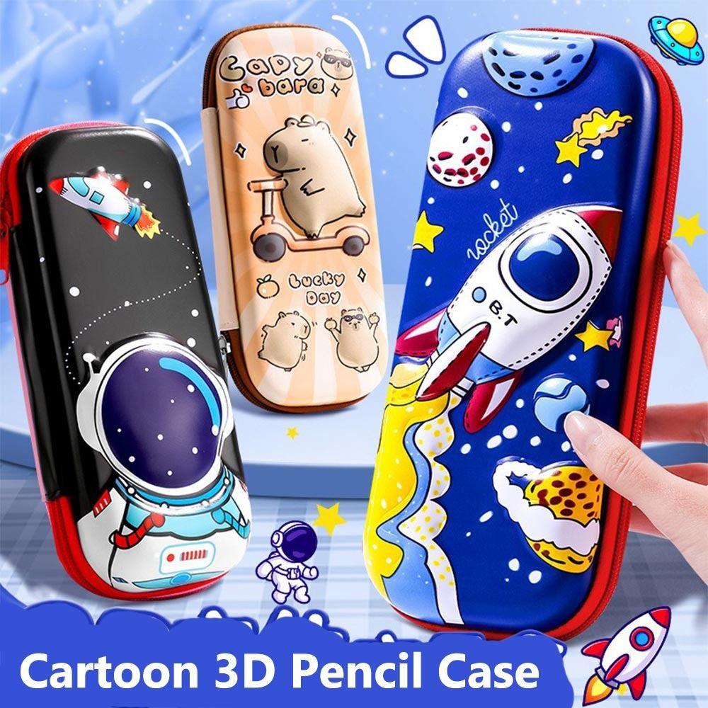 Large Capacity Pencil Case Drop Resistant Capybara/Panda/Astronaut Stationery Box Waterproof Multi-functional