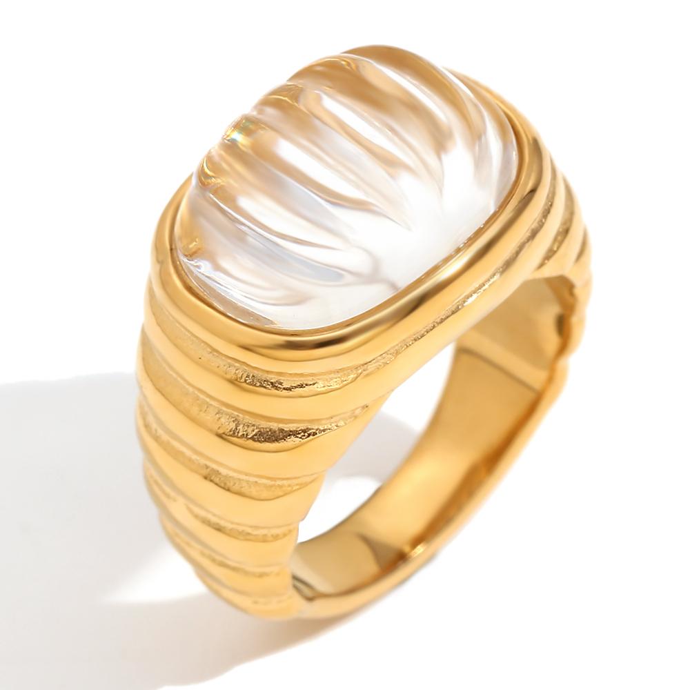MamacitaSlay 316L Stainless Steel Acrylic Ring Waterproof 18K Gold Plated Jewelry Women's Elegant Ring 2025 High Quality Gift