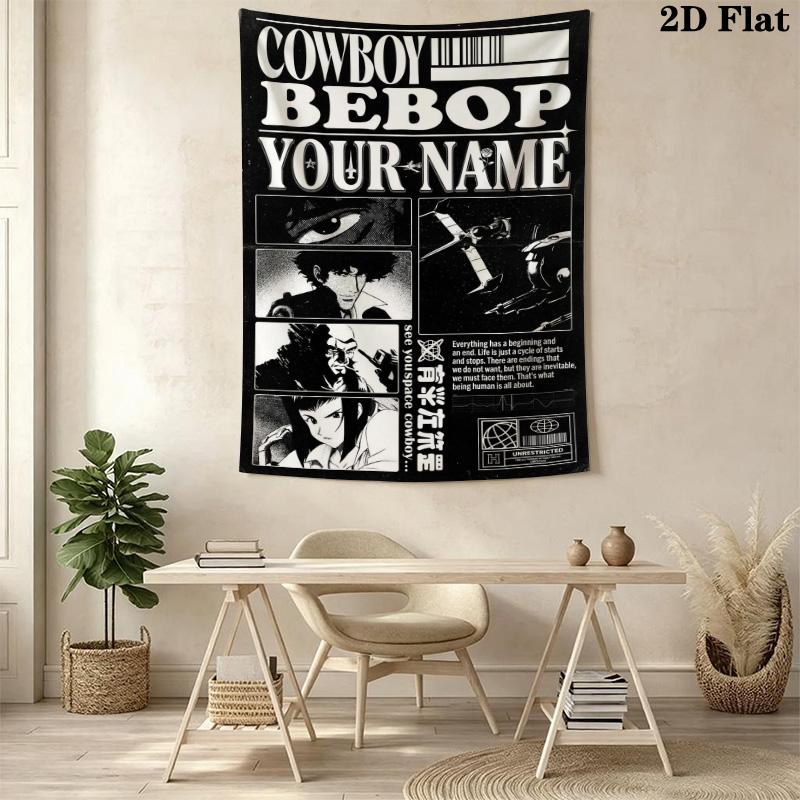 Name Custom CowboyBebop Wall Tapestry Aesthetic Wall Hanging Printed Fabric Blanket Decorative Tapestries for Bedroom Living Room Home Decor