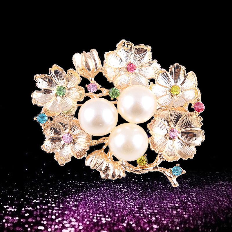 Luxury Fashion Elegant Faux Pearl Flower Brooches Pins For WomenGirls Gorgeous Decor Wedding Banquet Garment Ornament Gifts