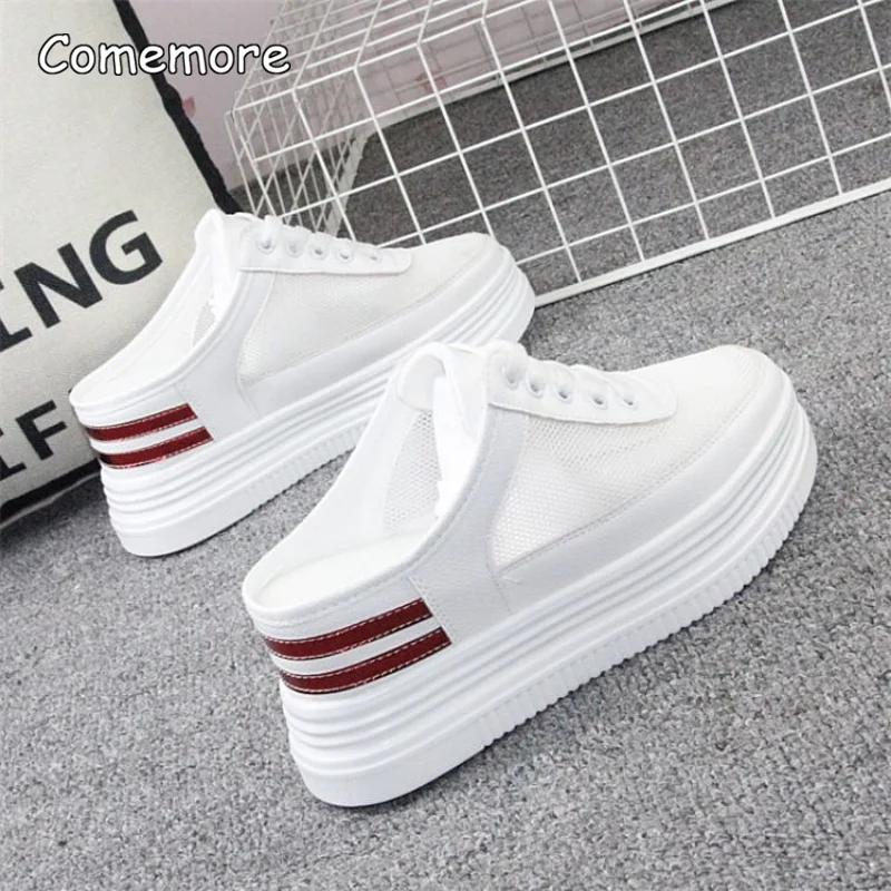 Празднуйте Женские Летние Кроссовки Тапочки Полые Дышащие Толстая Подошва Полутапочки Платформа Клиновидный Каблук Обувь Шлепанцы Женские 39