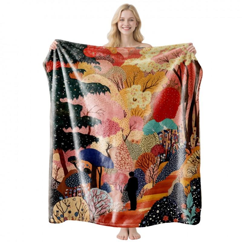 Cool Contrast Tiger Print Flannel Blanket Soft Nap Air Conditioner Throw Home