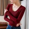 Женская базовая рубашка с длинным рукавом осень-зима 2025 новая женская одежда тонкая с V-образным вырезом однотонная футболка темпераментная приталенная внутренняя майка