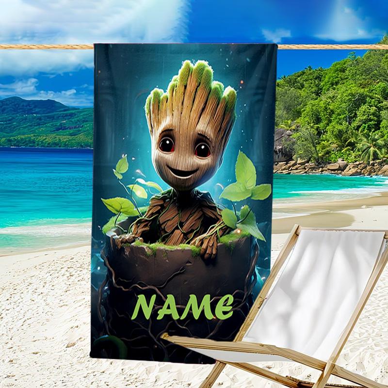 1pc Groot2 Beach Towel with Custom Name, Beach/Swimming/Bath/Picnic/Camping Towel, Suitable for Seaside Beaches