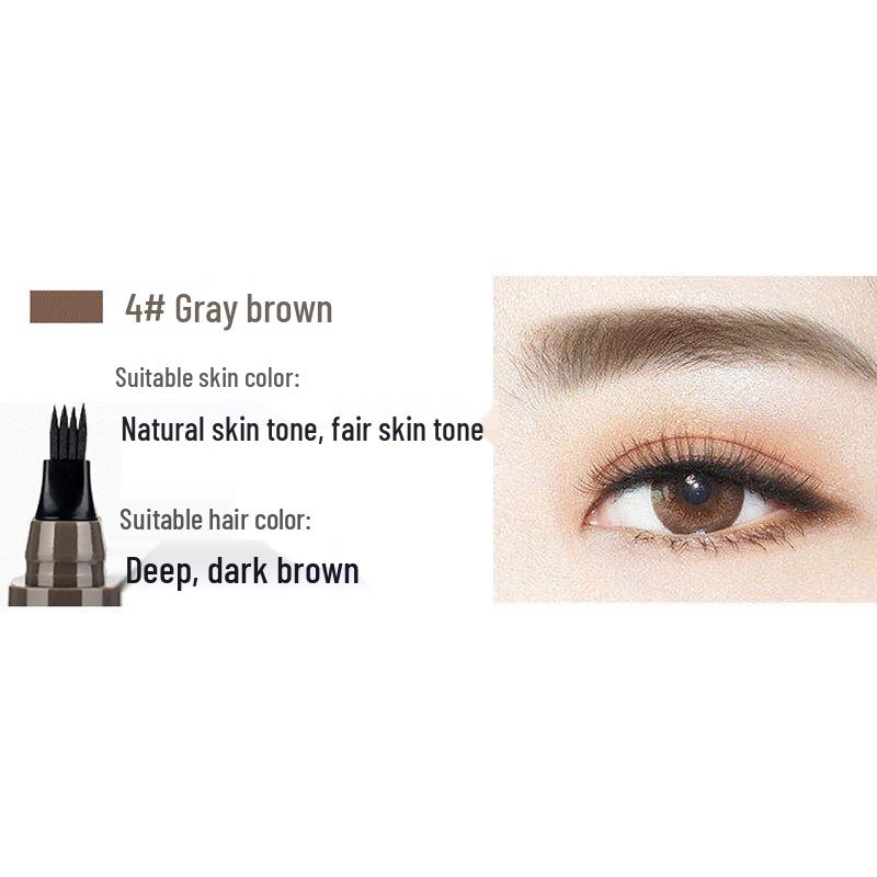 Bilingual Four-Prong Liquid Eyebrow Pen - Micro-Carved Korean Style, Long-Lasting, Sweatproof & Waterproof.