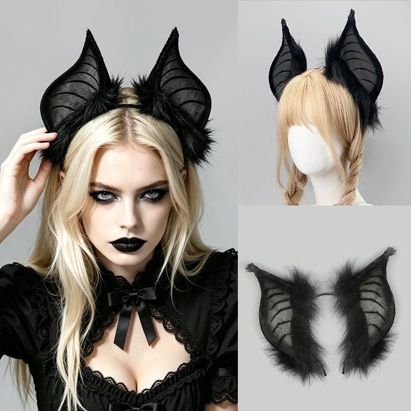 Halloween Dark Bat Ears Headband Devil Cosplay Prop Gothic Vampire Bat Headpiece Adjustable
