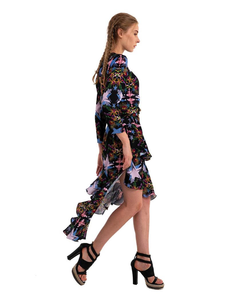 Greedius Black Chandelier Ruffle Dress