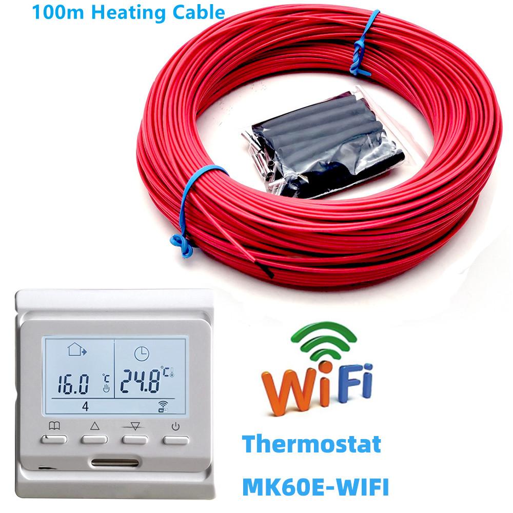 100m Fluoroplastic Infrared Carbon Fiber Heating Cable with WiFi Smart Thermostat Set 12K Underloor Heating Wire with Smart Thermostat Suit
