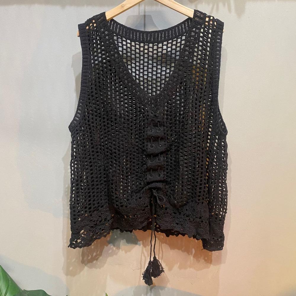 Новый полый жилет свободный ретро внешний повседневный универсальный жилет на шнурке иностранная универсальная модель