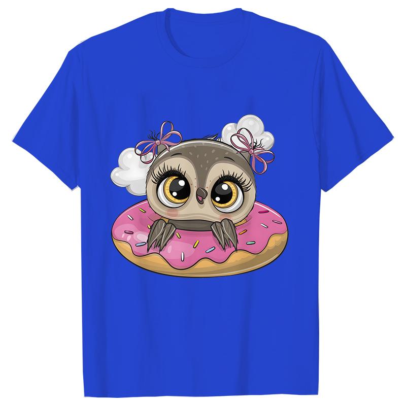 T-shirts for Women Harajuku Ulzzang Kawaii Tees Clothes Women Cartoon Owl with Donut Tops T Shirt Female Girls T-Shirt Clothes