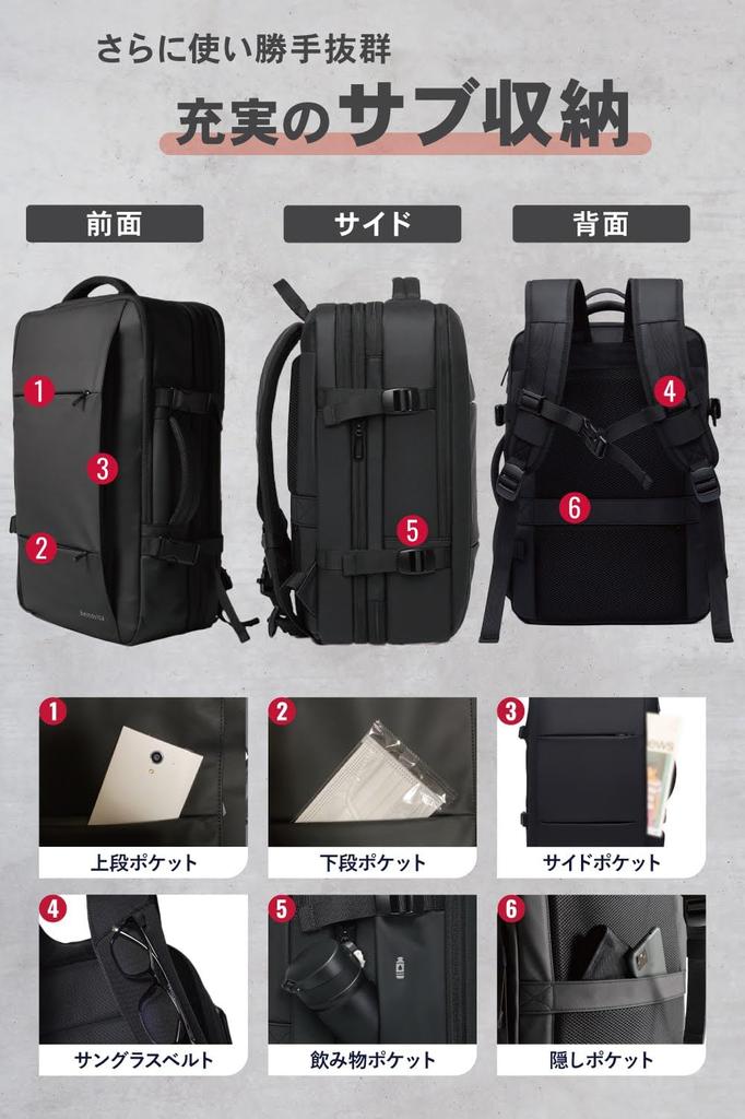 Большая емкость для деловых поездок и деловых поездок, вода для расширения бизнеса 45 л [bemovita] Рюкзак, мужская сумка, сумка, функция, многофункциональный, репеллент, (черный)