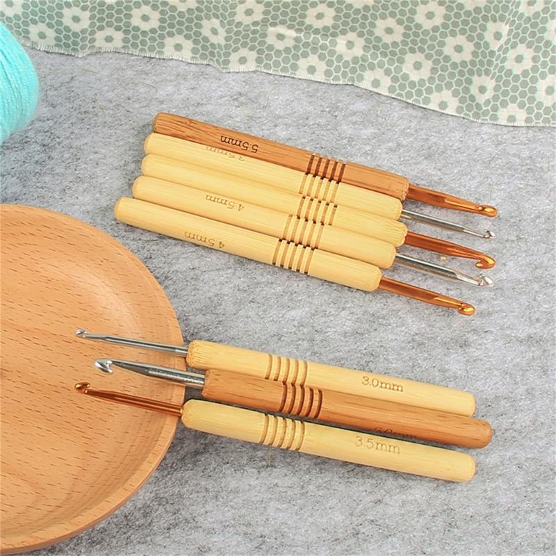 9 шт. Эргономичный крючок для вязания 2,0 мм-6,0 мм Крючок для вязания с деревянной ручкой для начинающих взрослых Вязание свитера шарфов сумки носков