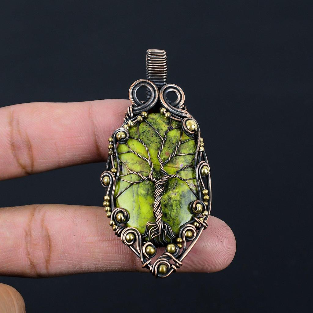 Tree Of Life Stichite Gemstone Pure Copper Wire Wrapped Handmade Pendant Jewelry For Gift