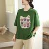 2025 Summer Women Plus Size Cotton Basic T-Shirt Vintage Casual Printing Loose Tops Tees Oversized