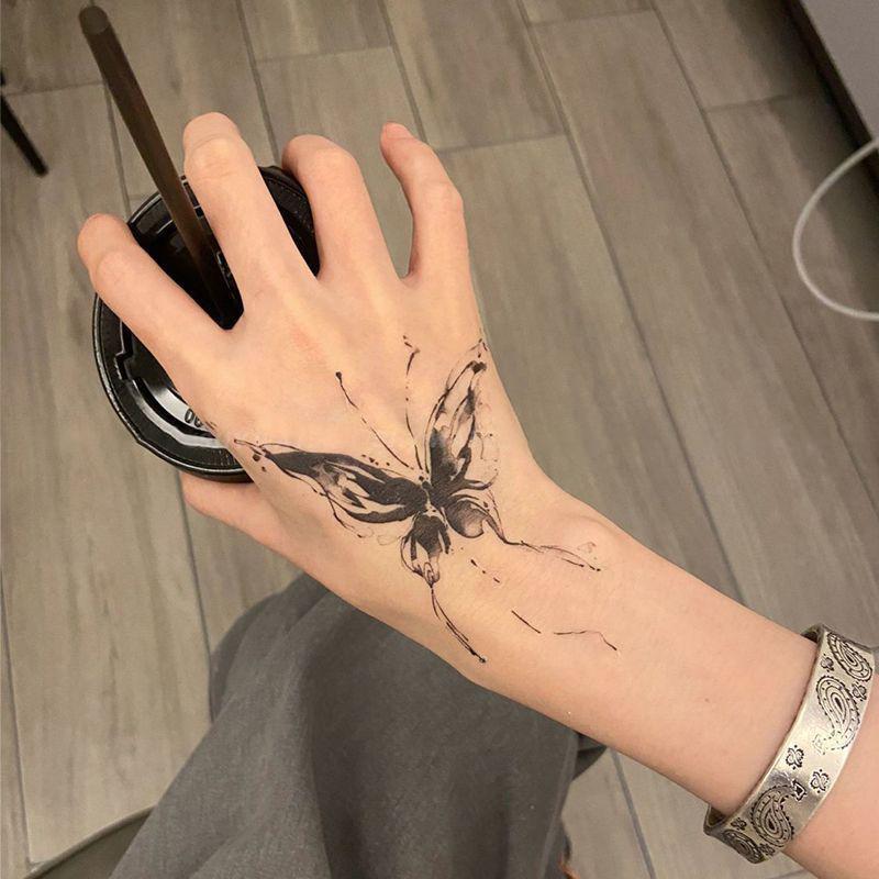 Butterfly Herbal Juice Tattoo Sticker Waterproof Female Scar Covering Real Geisha Trendy Cool Flower Arm Back Simulation Tattoo