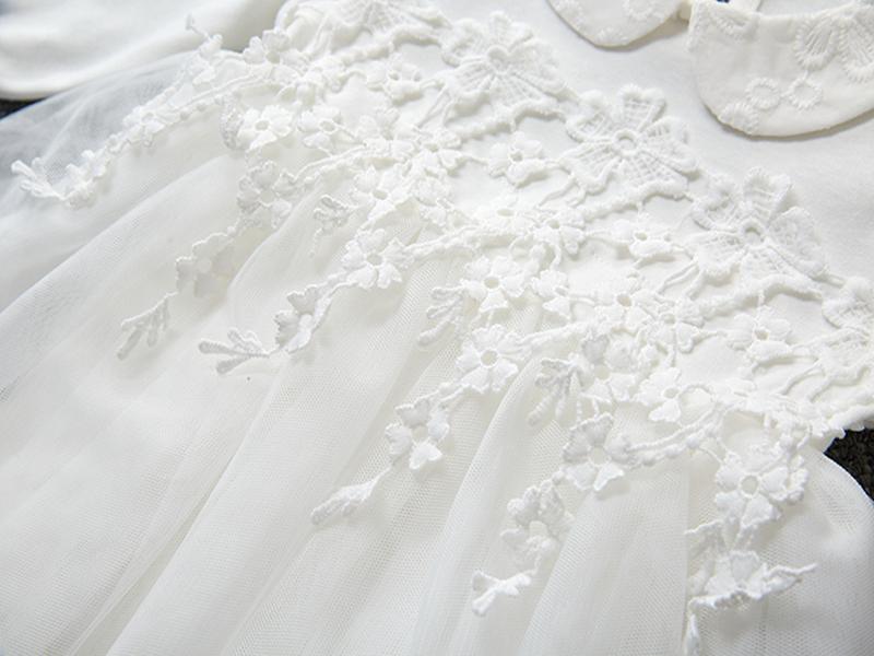 Princess Baby Girl Tassel White Dress Long Sleeve Spring Autumn Lace Party Dresses + Hats