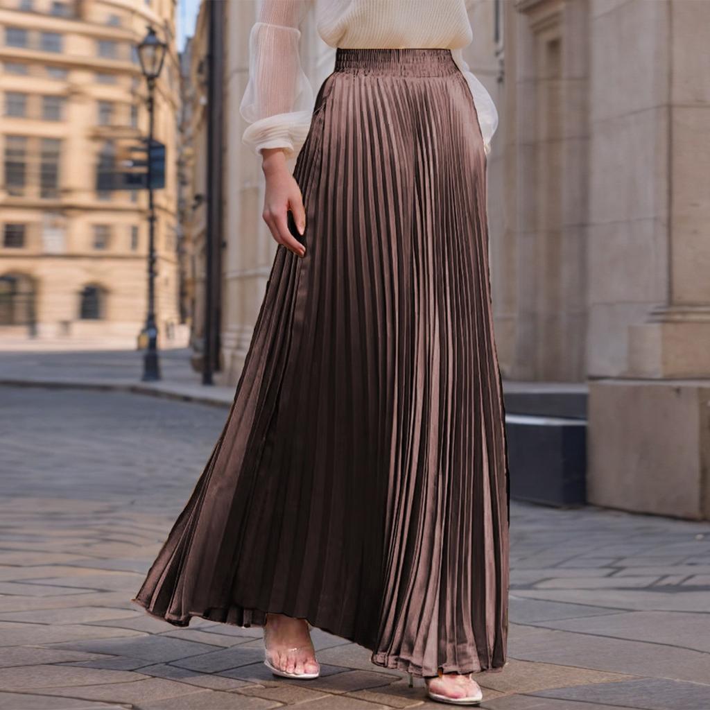 Women's Casual Pleated Solid Color Half Skirt, Pleated A-line Skirt, Large Swing Floor-length Skirt