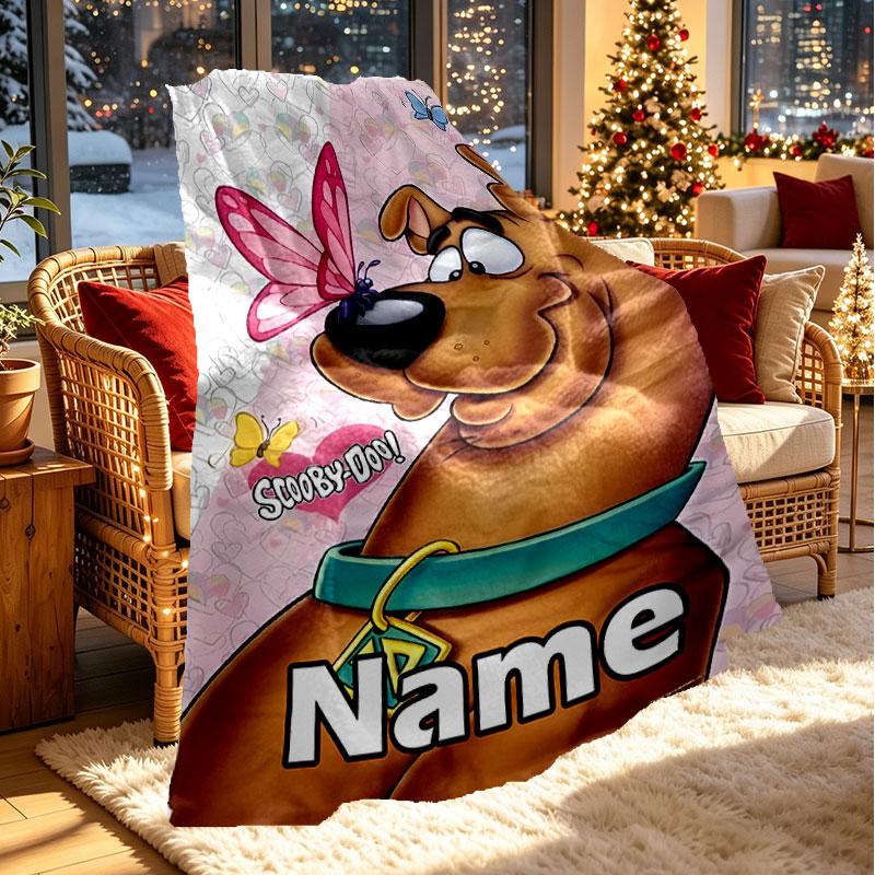 Custom Name Personalized Scooby Print Blanket, Home Decor, Bedroom, Sofa, Camping, Couch, Gifts for Birthday Christmas