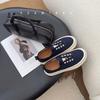 Leather one-pedal heightening platform casual canvas shoes women's spring and autumn new retro lace-free sports shoes