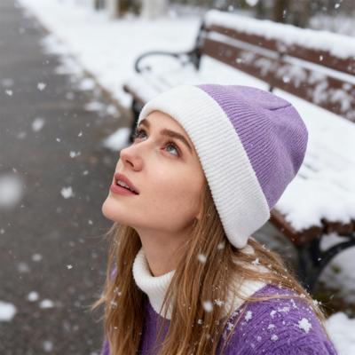 Вязаная шапка Теплая Эластичная С отворотом Дизайн в стиле колор-блок Зимняя шапка Идеальная посадка Для улицы Путешествий Велоспорта Головной убор для холодной погоды