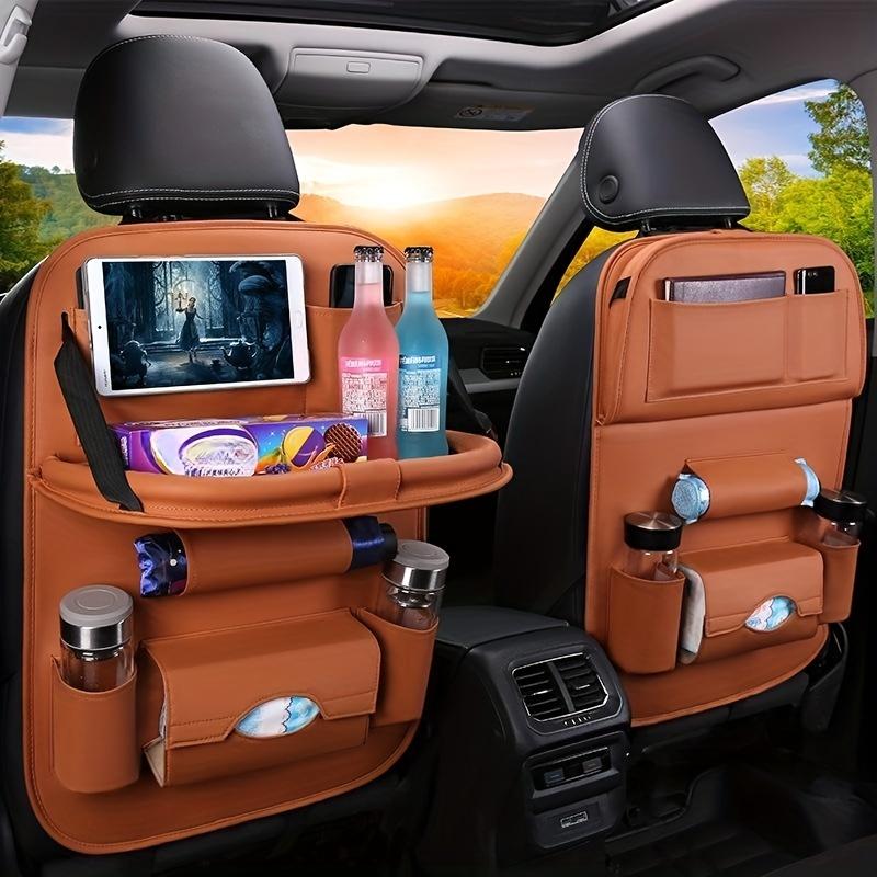 Premium All-in-One Car Back Seat Organizer Foldable Table, Kick Mats, Tissue Box, Cup & Umbrella Holders, Laptop Station, and Car Eating Tray