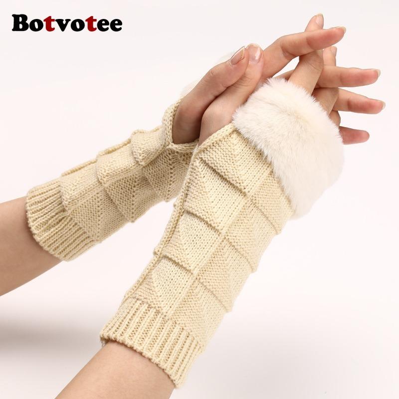 Botvotee Y2k Аксессуары Митенки Рукава для женщин Митенки Зимние вязаные с коротким рукавом Модные перчатки без пальцев