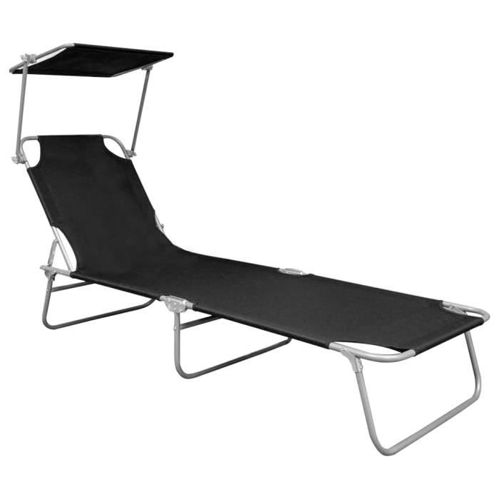 VidaXL Chaise longue pliable avec auvent Noir Aluminium 47770