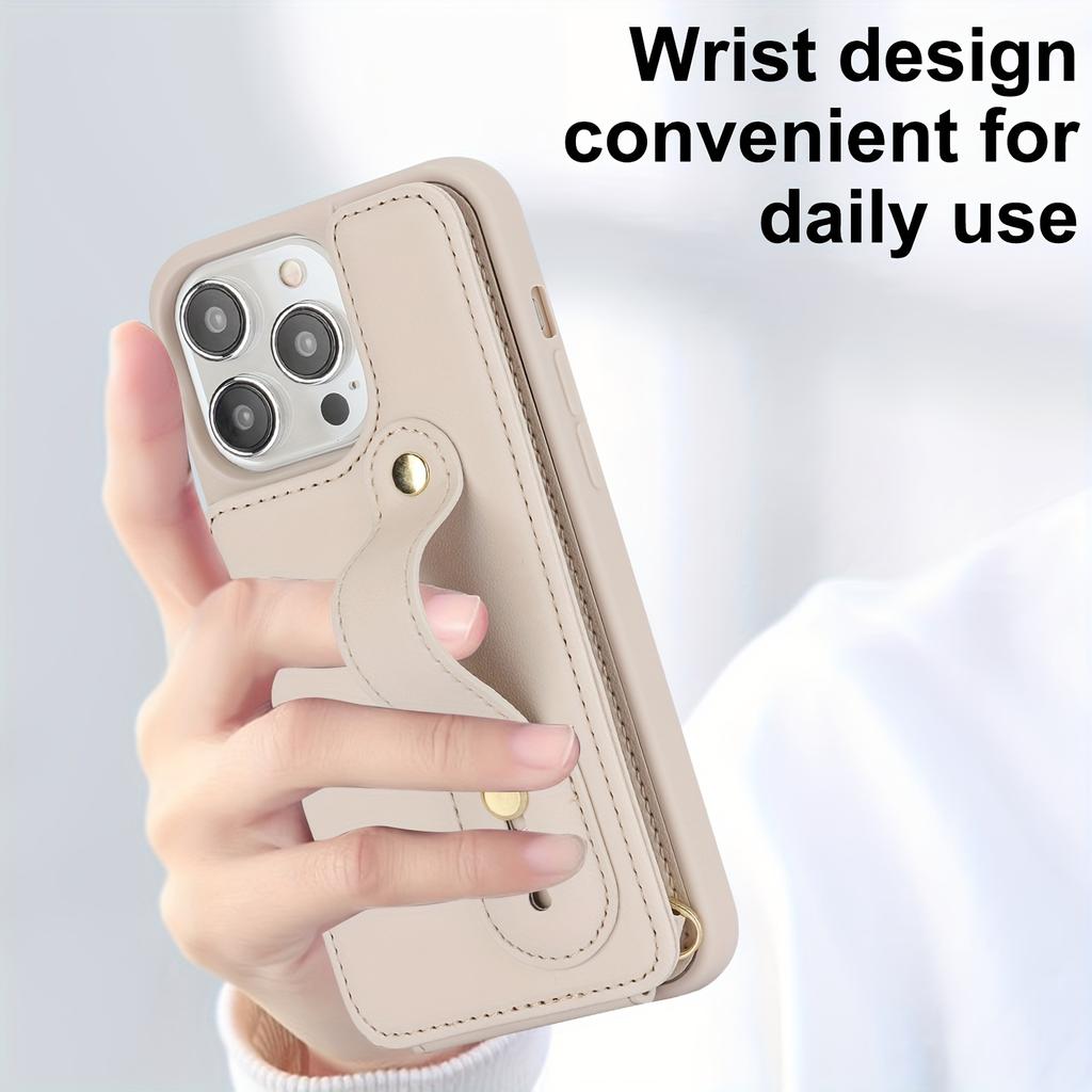 Сумка для телефона через плечо, чехол для телефона из искусственной кожи для IPhone с держателем, длинный ремешок на запястье, кошелек, слот для кредитных карт, противоударный защитный чехол