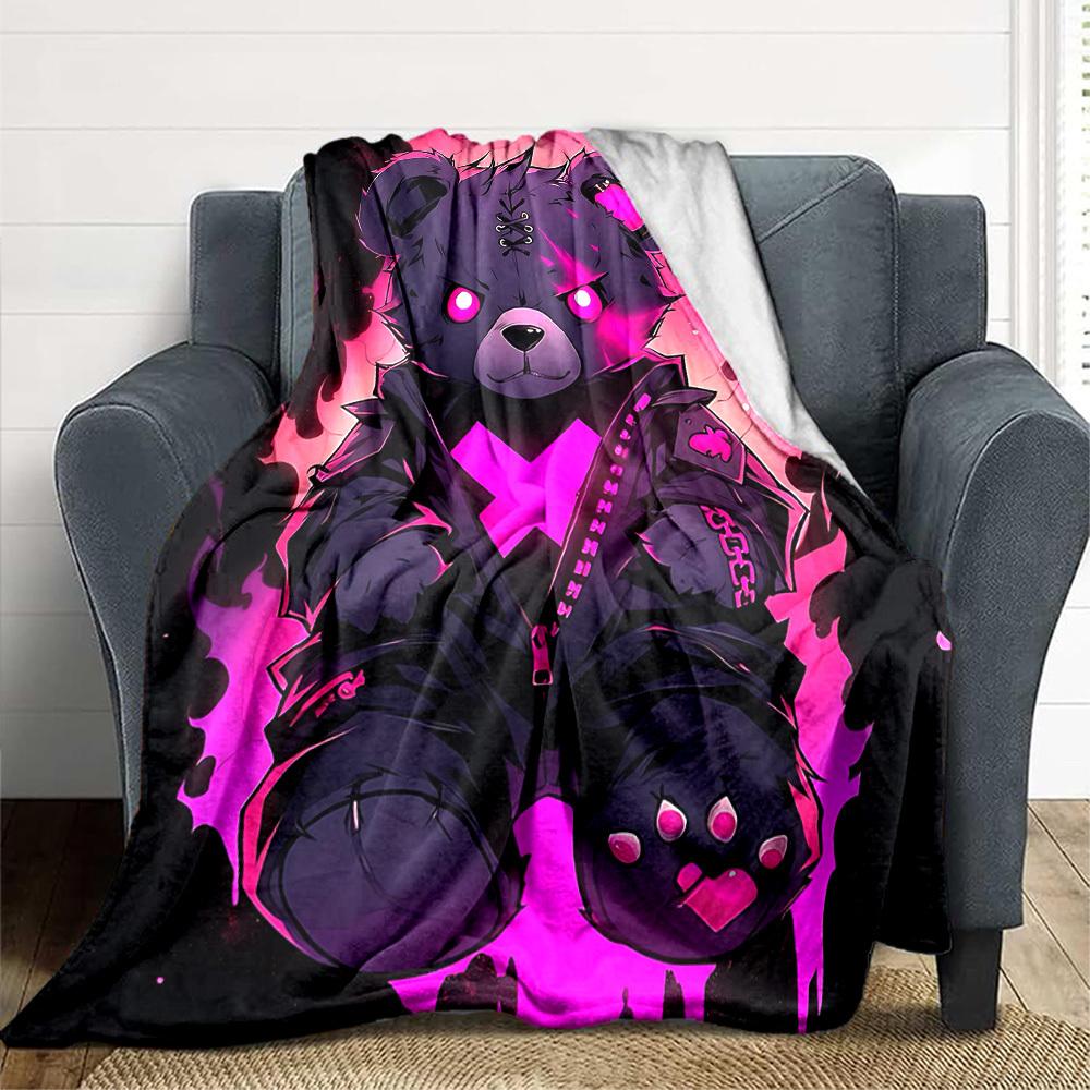 1pc Bear Print Blanket Lightweight Flannel Throw Blanket For Sofa, Bed, Living Room, Office, Outdoor Travel, Camping